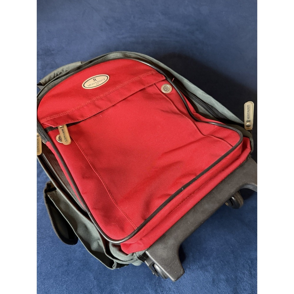 Montagut Paris Travelers Rolling Duffle Luggage Bag Backpack Red Grey Medium